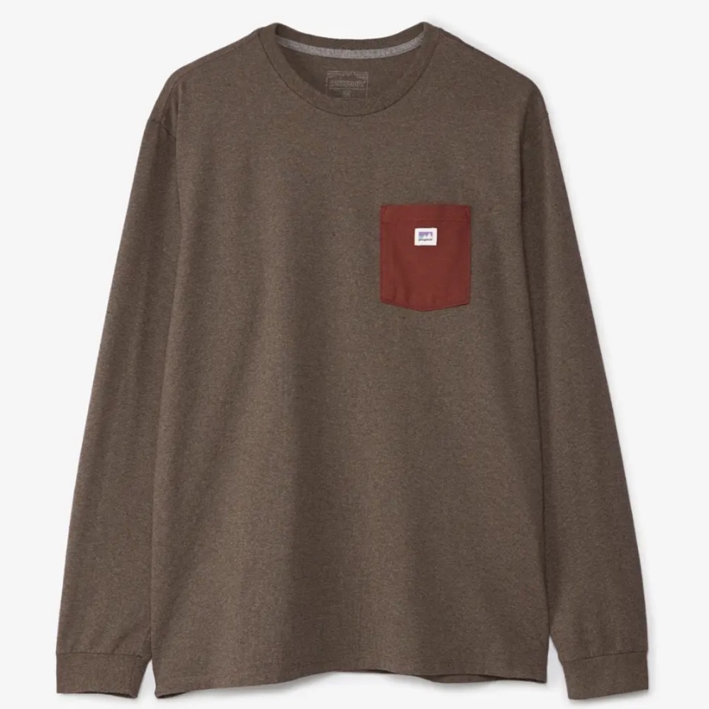 Men's Patagonia Charcoal Gray Long Sleeve Shirt with Burgundy Pocket